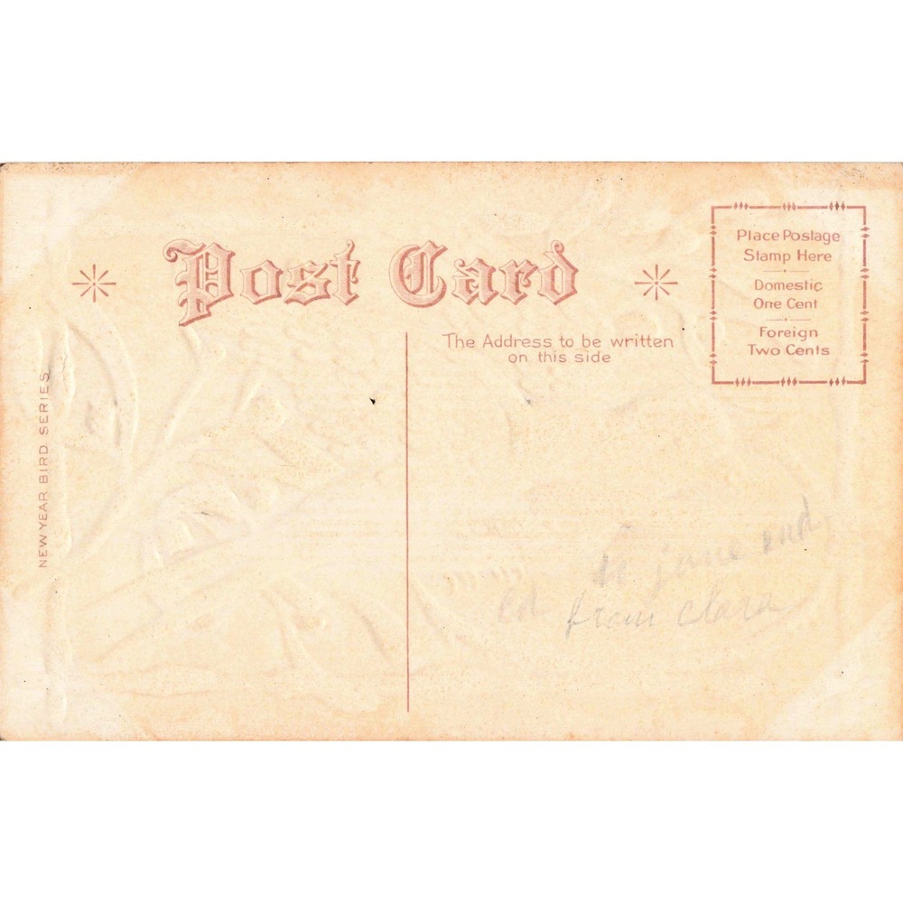 Antique New Year Bird Series Postcard Embossed Mistletoe Gold Greeting VG - Picture 2 of 2